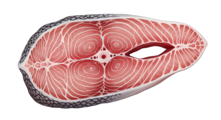 Detailed digital painting showcasing the intricate texture of a cross-section of a cut salmon fish.