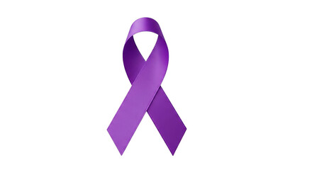 Elegant purple awareness ribbon rendered against a stark black backdrop conveys hope and support.