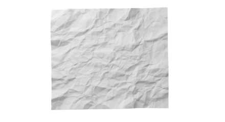 Highly detailed square of crumpled white paper against a stark black background, minimalist style