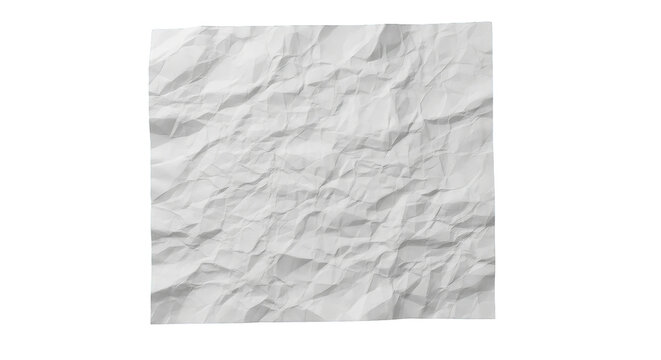 Highly detailed square of crumpled white paper against a stark black background, minimalist style