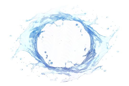 wirling water ring forming a portal with suspended droplets and glossy highlights