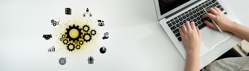 Obraz premium Strong teamwork boosts productivity through collaboration, shared goals, and communication strategies that align team dynamics with a unified business vision. Latch