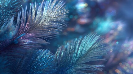 Sparkling blue and purple feathers with a dreamy glittery background.