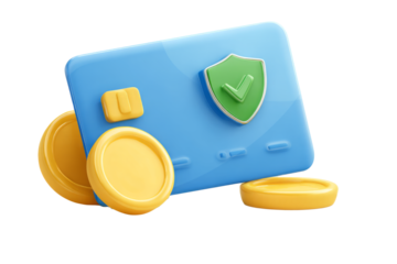 Credit Card with Shield Icon and Gold Coins