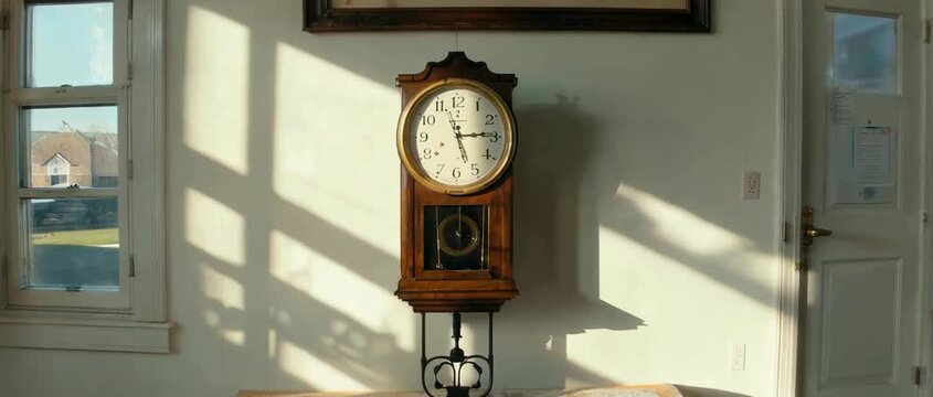 Sunlight and Shadows Moving Across an Antique Wall Clock Timelapse.