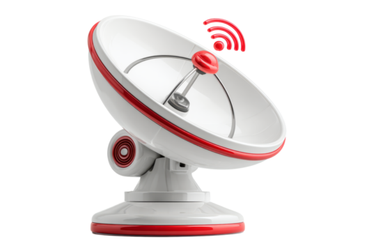 Futuristic Satellite Dish with Red Signal Waves
