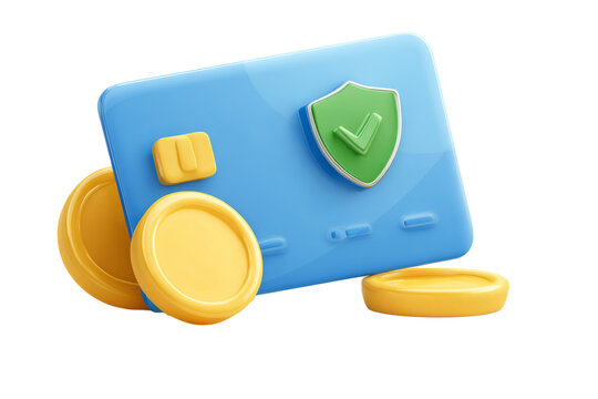 Credit Card with Shield Icon and Gold Coins
