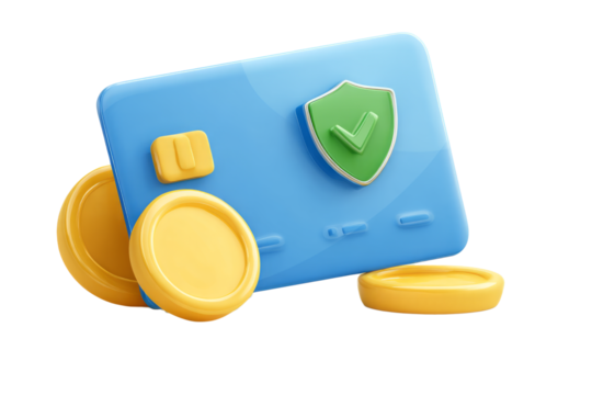 Credit Card with Shield Icon and Gold Coins