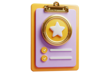 3D clipboard icon with star symbol