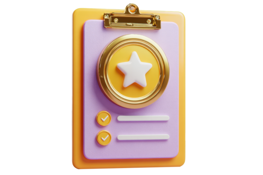 3D clipboard icon with star symbol