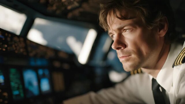 A pilot scanning cockpit instruments as amber system alerts appear across digital flight displays &mdash; aviation safety procedures, professional decision-making under pressure, and sophisticated