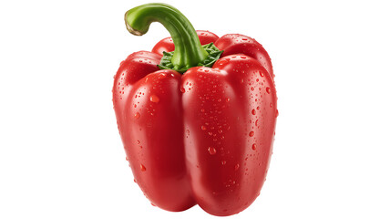 Red Bell Pepper with Water Droplets on White Background Keywords: red, bell pepper, vegetable isolated on a transparent background