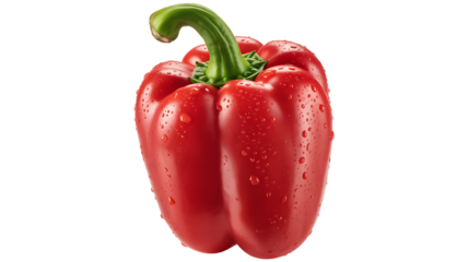 Red Bell Pepper with Water Droplets on White Background Keywords: red, bell pepper, vegetable isolated on a transparent background