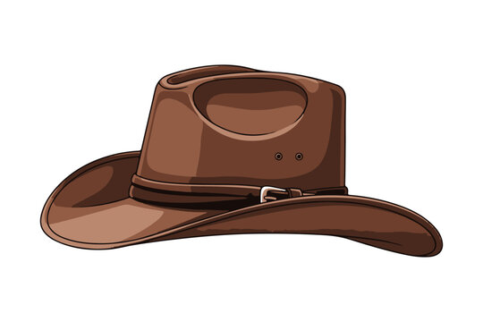 A classic brown wide-brimmed cowboy or outback adventure hat with a leather band and buckle, isolated vector illustration