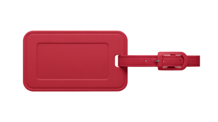Red Luggage Tag With Buckled Strap On White Background Keywords: luggage tag, red, baggage isolated on a transparent background