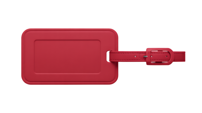 Red Luggage Tag With Buckled Strap On White Background Keywords: luggage tag, red, baggage isolated on a transparent background - Powered by Adobe