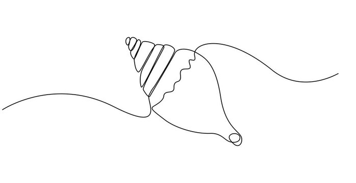 Animated continuous single line drawing animation of a seashell emerging and flowing with graceful fluidity. one line art animation, Continuous one line drawing of open oyster shell animation