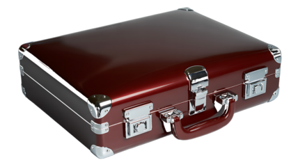 Shiny Red Briefcase With Silver Hardware On White Background Keywords: briefcase, business bag isolated on a transparent background