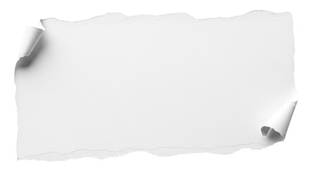 Torn white paper sheet with curled edges isolated against a dark background for announcements.