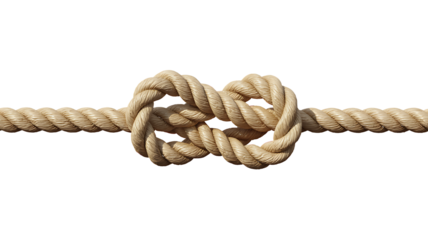 Thick Rope Tied With A Square Knot On White Background Keywords: rope, knot, square knot, reef isolated on a transparent background