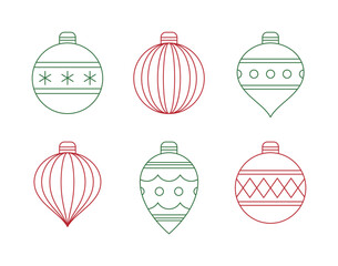 A multipurpose Christmas vector collection of simple red and green outline decorations ideal for elegant geometric cards, traditional holly greetings and digital icons.