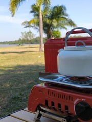 Red picnic gas stove for camping