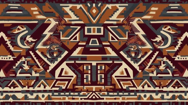 Ethnic Pattern Illustration in Brown, Gray and Beige