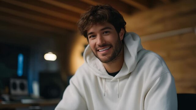 Bidder smiling emotionally as virtual gavel falls, final confirmation glowing on digital display — representing personal victory in online competition, emotional storytelling in digital spaces, and