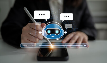 AI Virtual Assistant Artificial Intelligence Chatbot Controlled by Prompt Engineering for Explainable Generative AI information and LLM Deep Learning Technology for Smart Business Work Support. Spline