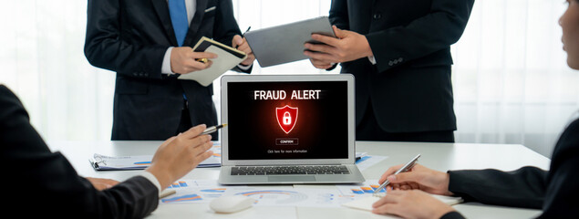 Cyber security software show alert of cyber attack for protection brisk. Danger from virus, phishing and cyber fraud.