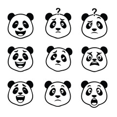 Fototapeta premium Panda Face Expressions Set – Cute Vector Emoji Silhouettes