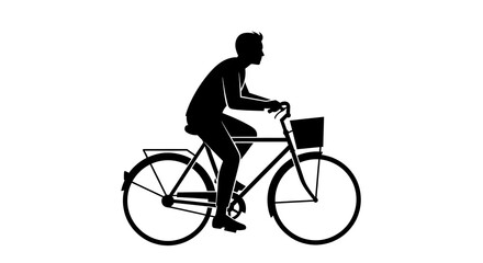 Man riding a bicycle silhouette on white background