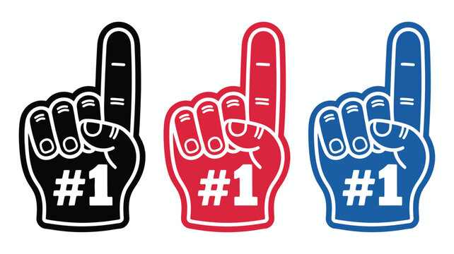 Foam Finger Number One Hand Symbol Vector Set in Multiple Colors for Sports Fan Cheering, Event Celebrations, and Promotional Designs
