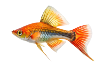 Vibrant orange and yellow fin tropical fish swimming gracefully isolated on transparent background