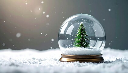 Christmas Snow Globe With Miniature Tree And Falling Snowflakes On Snowy Surface For Winter Holiday And Festive Season Decoration