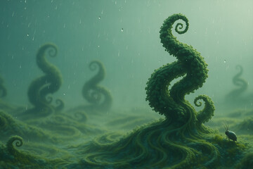 Underwater Tentacles Emerging From Murky Green Water