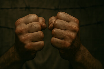 Strong Male Fists Tensed In Anger Or Determination