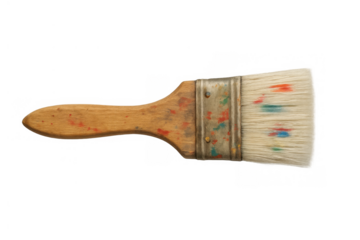 Paintbrush with colorful bristles and wooden handle showing creativity and artistic expression on transparent background