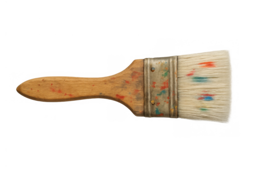 Paintbrush with colorful bristles and wooden handle showing creativity and artistic expression on transparent background