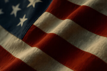 Close Up Of American Flag Fabric Waving In Soft Light