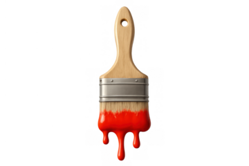 Paintbrush with red dripping paint, creative tools, home decorating, renovation, diy, art supplies, painting concept
