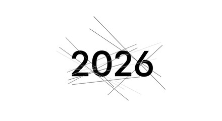 Year 2026 concept with dynamic abstract lines on clean white