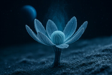 Magical Blue Glowing Flower In Mystical Night Scene