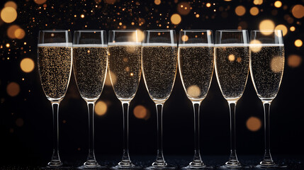 Toast to new beginnings with sparkling champagne flutes under twinkling lights for celebration