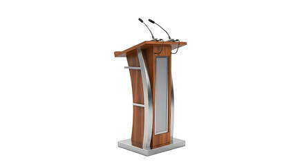 Modern Wooden Podium with Microphones on Transparent Background