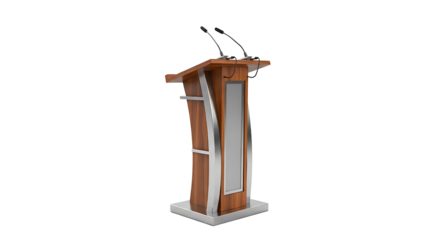 Modern Wooden Podium with Microphones on Transparent Background