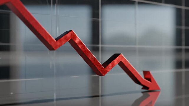 Dramatic Red Arrow Showing Steep Financial Decline Stock Market Crash and Economic Downturn Visualize Business Loss Crisis and Negative Growth Trends