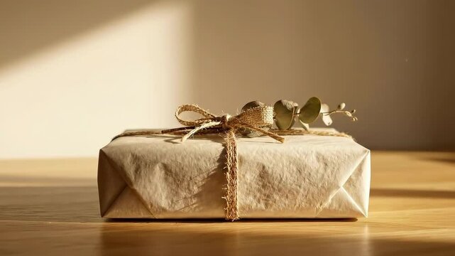 Eco-Friendly Gift Wrapped in Brown Paper with Eucalyptus Decoration