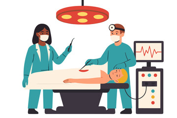 Dedicated medical team performing surgery with precision, using modern equipment, ensuring patient well being and recovery, a focused medical scene