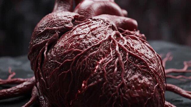 Anatomically Correct Human Heart with Visible Vascular System.